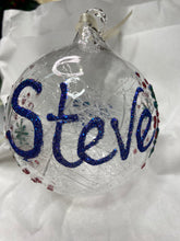 Load image into Gallery viewer, Glass Icicle bauble 80mm Santa's Little Painters