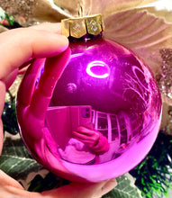 Load image into Gallery viewer, 80mm Dark Pink Glass Bauble Santas little painters