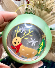 Load image into Gallery viewer, 80mm Light Green Reindeer Bauble Santas little painters