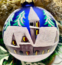 Load image into Gallery viewer, Blue Satin 100mm Bauble Santa's Little Painters
