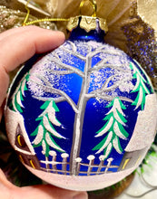 Load image into Gallery viewer, Blue Satin 100mm Bauble Santa's Little Painters
