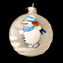 Load image into Gallery viewer, Mozart Snowman Glass Frosted Bauble – 100mm Santa's Little Painters