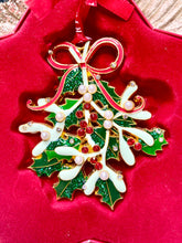 Load image into Gallery viewer, Tipperary Crystal Bunch of Holly with Pearl Embellishments Hanging Ornament Santa's Little Painters