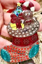 Load image into Gallery viewer, Baby’s First Christmas Crystal Bootie Hanging Decoration Santa's Little Painters