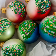 Load image into Gallery viewer, 60mm Christmas Tree hand painted baubles Santa's Little Painters