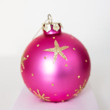Load image into Gallery viewer, Pink Hand Painted Glass Teddy Bear Bauble 100mm Santas little painters