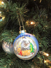 Load image into Gallery viewer, Blue Reindeer in glass window frame 80mm Santas little painters
