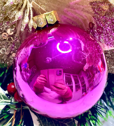 80mm Dark Pink Glass Bauble Santas little painters