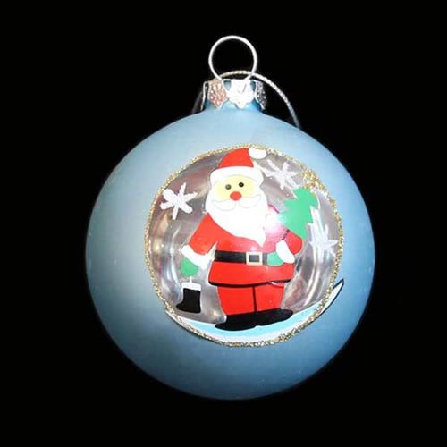 Blue Glass Santa Bauble – 80mm – Hand Painted Santas little painters
