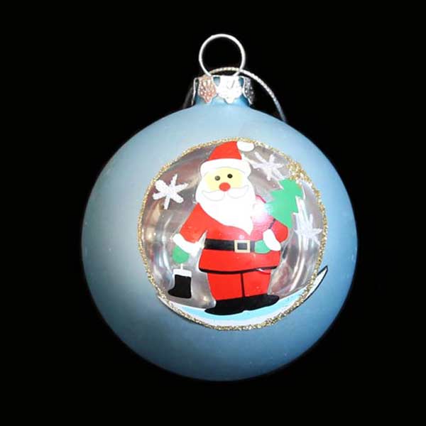 Blue Glass Santa Bauble – 80mm – Hand Painted Santas little painters