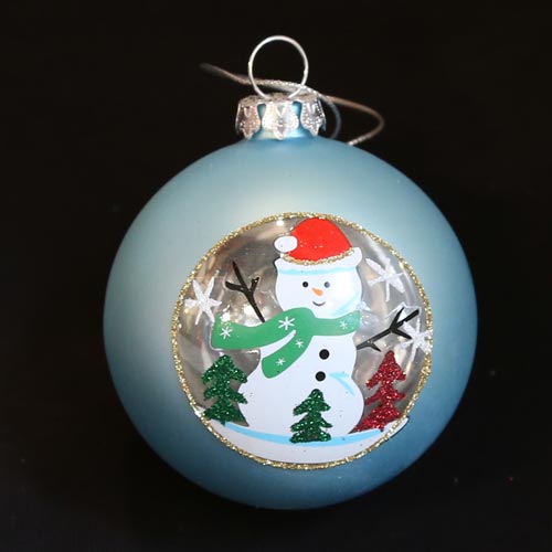 Blue Glass Bauble- Snowman 80mm Santas little painters