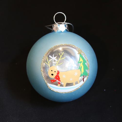 Blue Reindeer in glass window frame 80mm Santas little painters