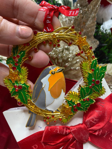 Robin Bird Tipperary Crystal Hanging Ornament Santas little painters