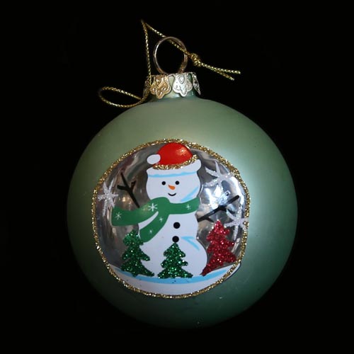 Green Glass Bauble Snowman – 80mm Santas little painters