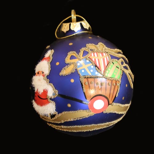 Santas Cart – Hand Painted Glass Bauble – 10cm Santas little painters