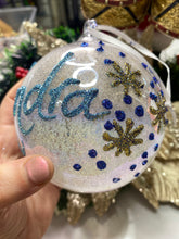 Load image into Gallery viewer, Glass Frosted Rainbow bauble 100mm Santa&#39;s Little Painters
