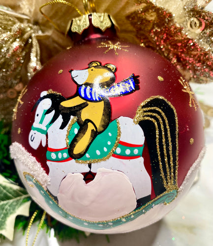Red Rocking Horse with Teddy 100mm Santa's Little Painters