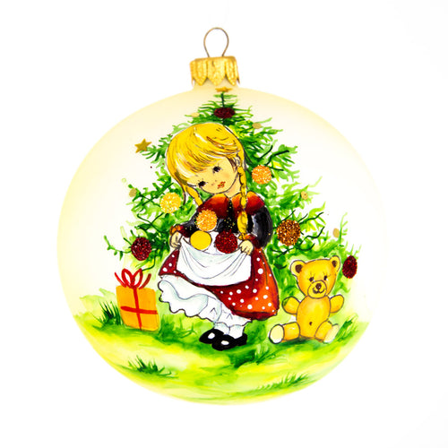 Girl with Teddy Bear Christmas Bauble 100mm Santas little painters