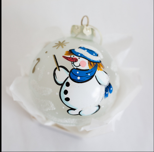 Mozart Snowman Glass Frosted Bauble – 100mm Santa's Little Painters