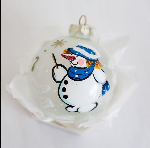 Mozart Snowman Glass Frosted Bauble – 100mm Santa's Little Painters
