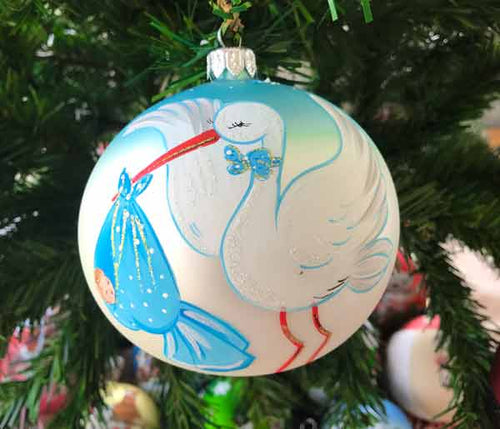 Stalk baby’s First Christmas Bauble- blue- 100mm Santas little painters