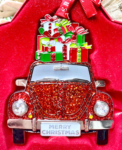 Tipperary Crystal Car with Presents Hanging Ornament Santa's Little Painters