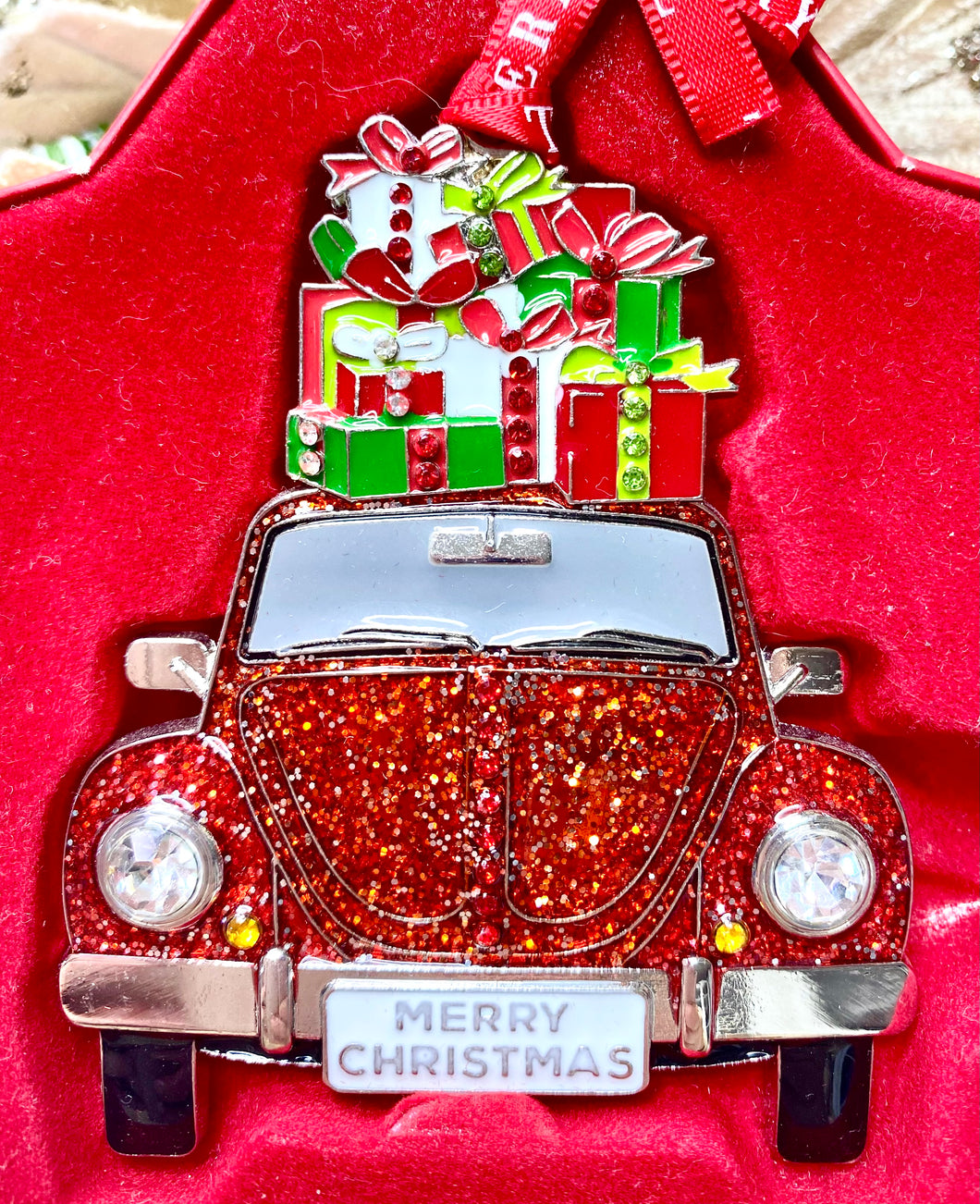 Tipperary Crystal Car with Presents Hanging Ornament Santa's Little Painters