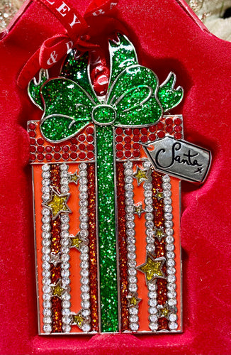 Tipperary Crystal Wrapped Present Ornament Santa's Little Painters