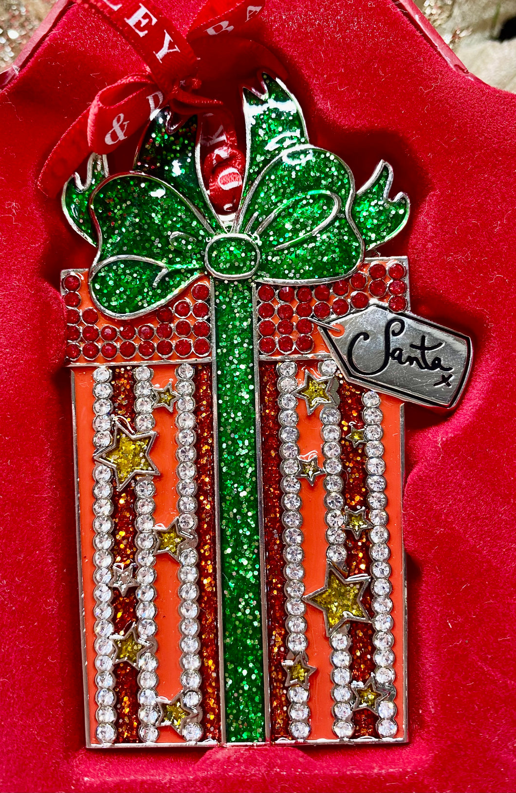 Tipperary Crystal Wrapped Present Ornament Santa's Little Painters