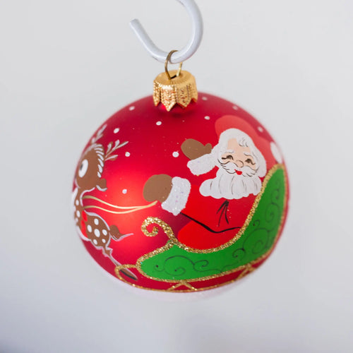 80mm Santa with Sleigh Hand Painted Baubles Santa's Little Painters