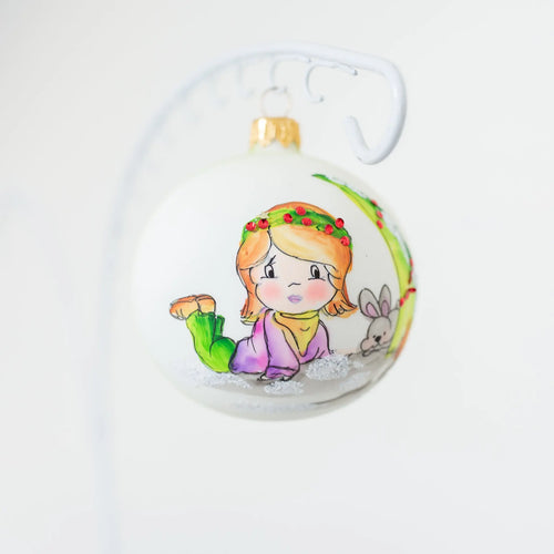 80mm Little Girl with holly headband hand painted Santa's Little Painters