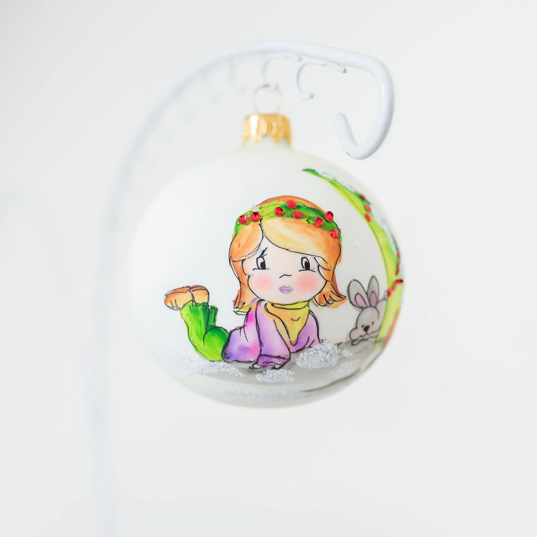 80mm Little Girl with holly headband hand painted Santa's Little Painters