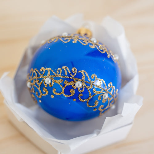 80mm Blue Glass with swirls & Pearls Santa's Little Painters