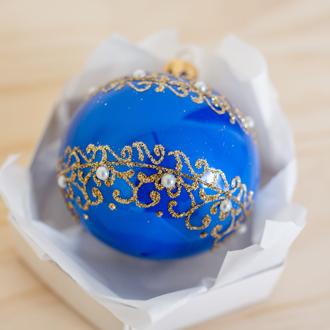 80mm Blue Glass with swirls & Pearls Santa's Little Painters