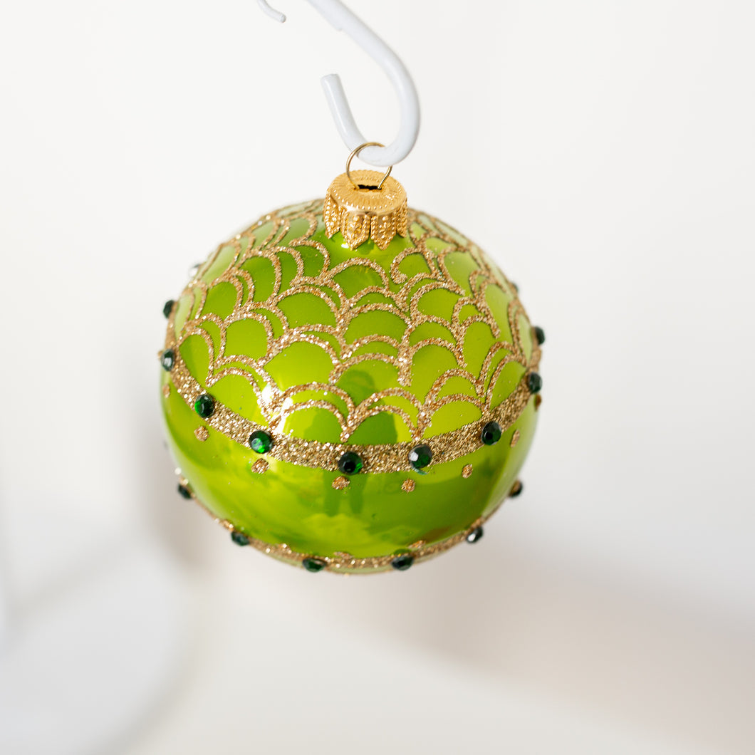 80mm Lime Green with gold swirls and green embellishments Santa's Little Painters
