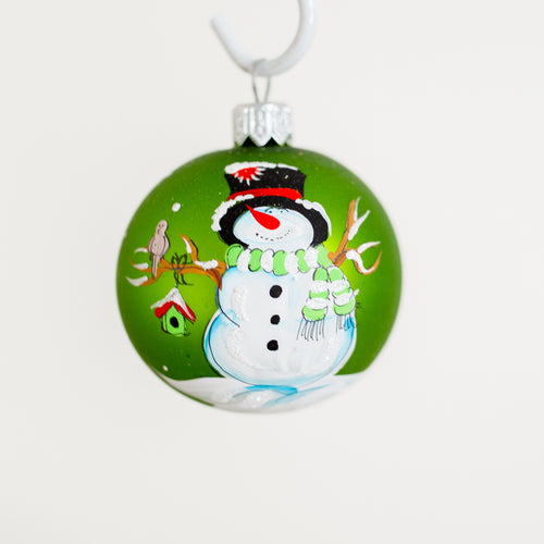 60mm Green Snowman with Black Hat Hand Painted Bauble Santa's Little Painters