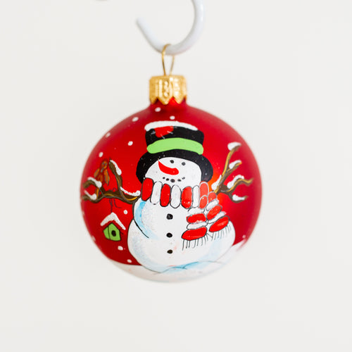 60mm red snowman hand painted bauble Santa's Little Painters