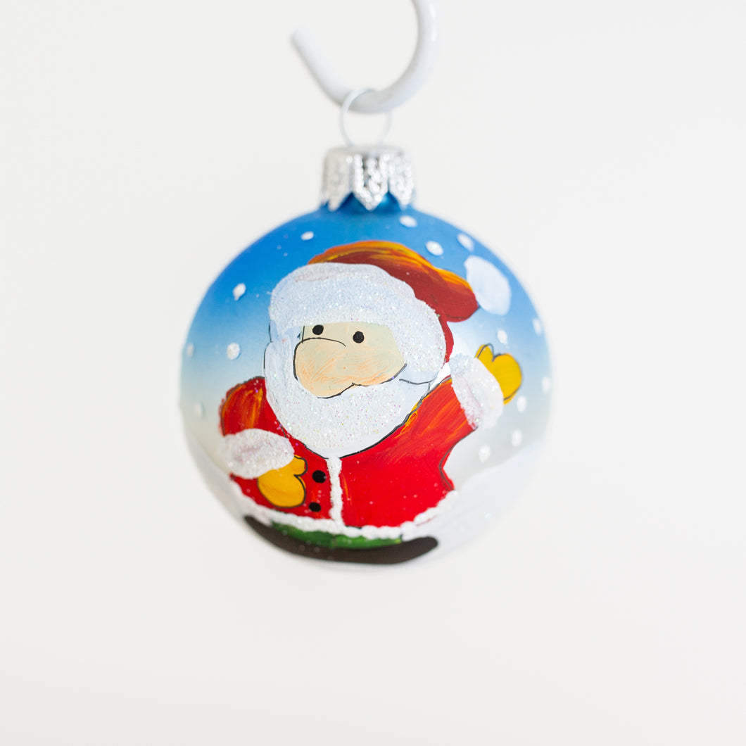60mm blue santa hand painted bauble Santa's Little Painters