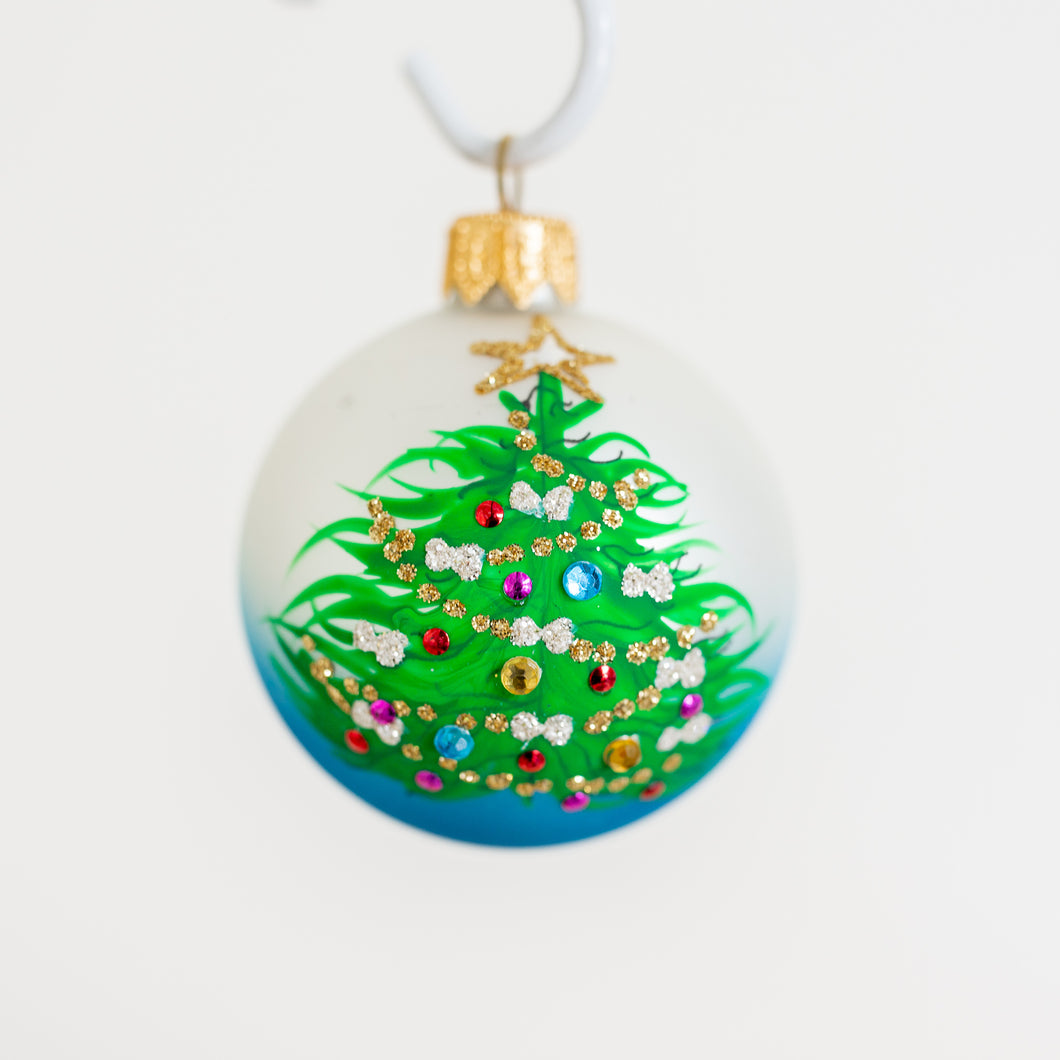 60mm Christmas Tree Hand Painted Bauble Santa's Little Painters