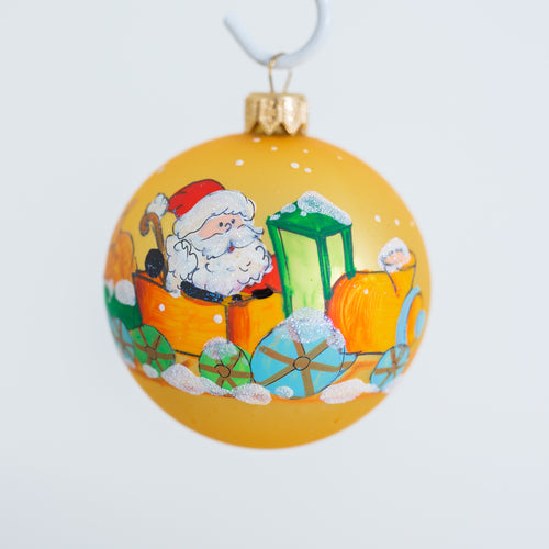 80mm Gold Santa in train with presents hand painted Santa's Little Painters