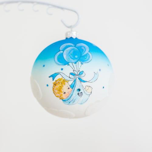 100mm First C hristmas hand painted bauble blue Santa's Little Painters