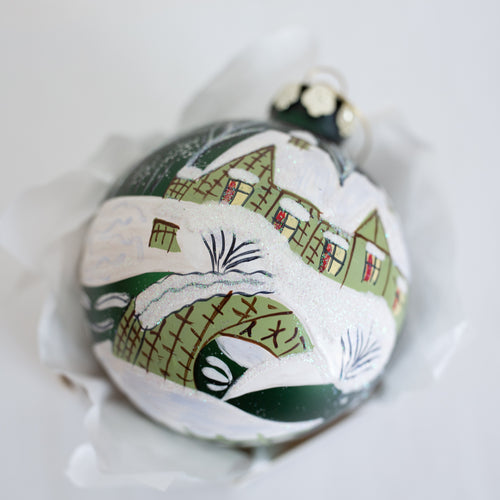 100mm Hand Painted Green Village Personalised Christmas Bauble Santa's Little Painters