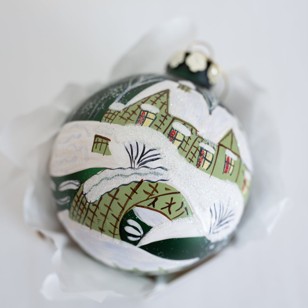 100mm Hand Painted Green Village Personalised Christmas Bauble Santa's Little Painters