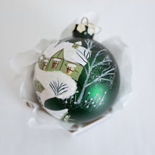 Load image into Gallery viewer, 100mm Hand Painted Green Village Personalised Christmas Bauble Santa&#39;s Little Painters
