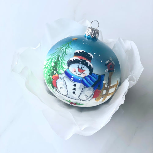80mm Snowman at the letterbox hand painted bauble Santa's Little Painters