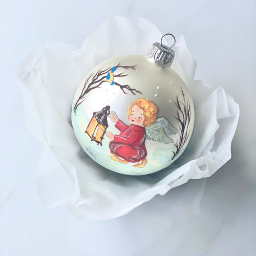 80mm Angel with lantern hand painted bauble Santa's Little Painters