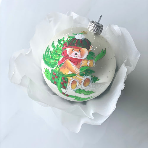 Teddy’s Christmas Joy - Hand-Painted Cream Bauble Santa's Little Painters