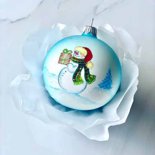 80mm Blue snowman with present Santa's Little Painters